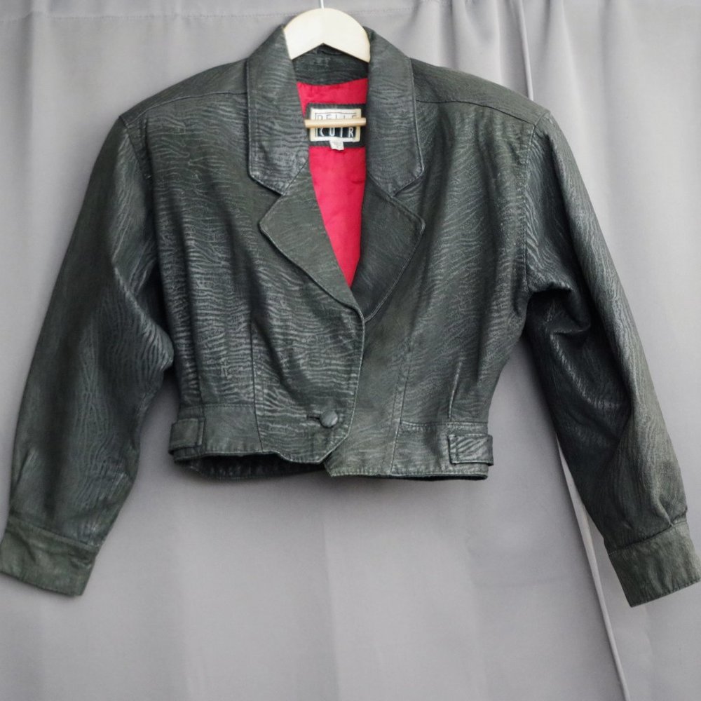 Ladies' Vintage Pelle Cuir Textured Leather Cropped Jacket Medium